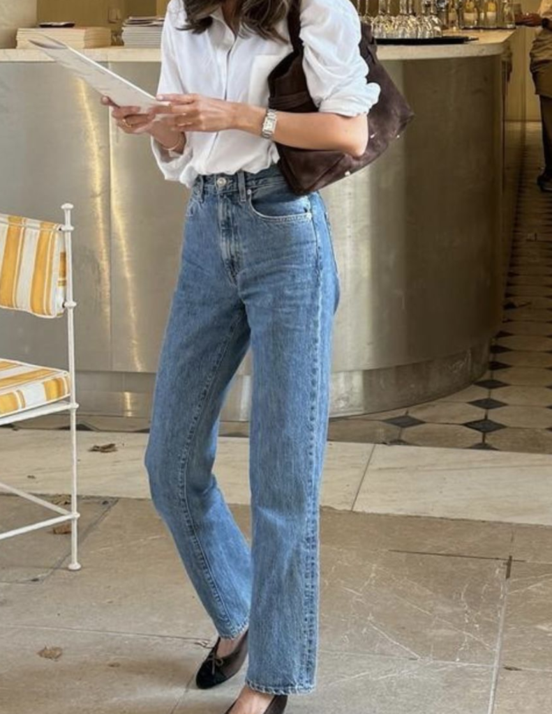white shirt and blue jeans